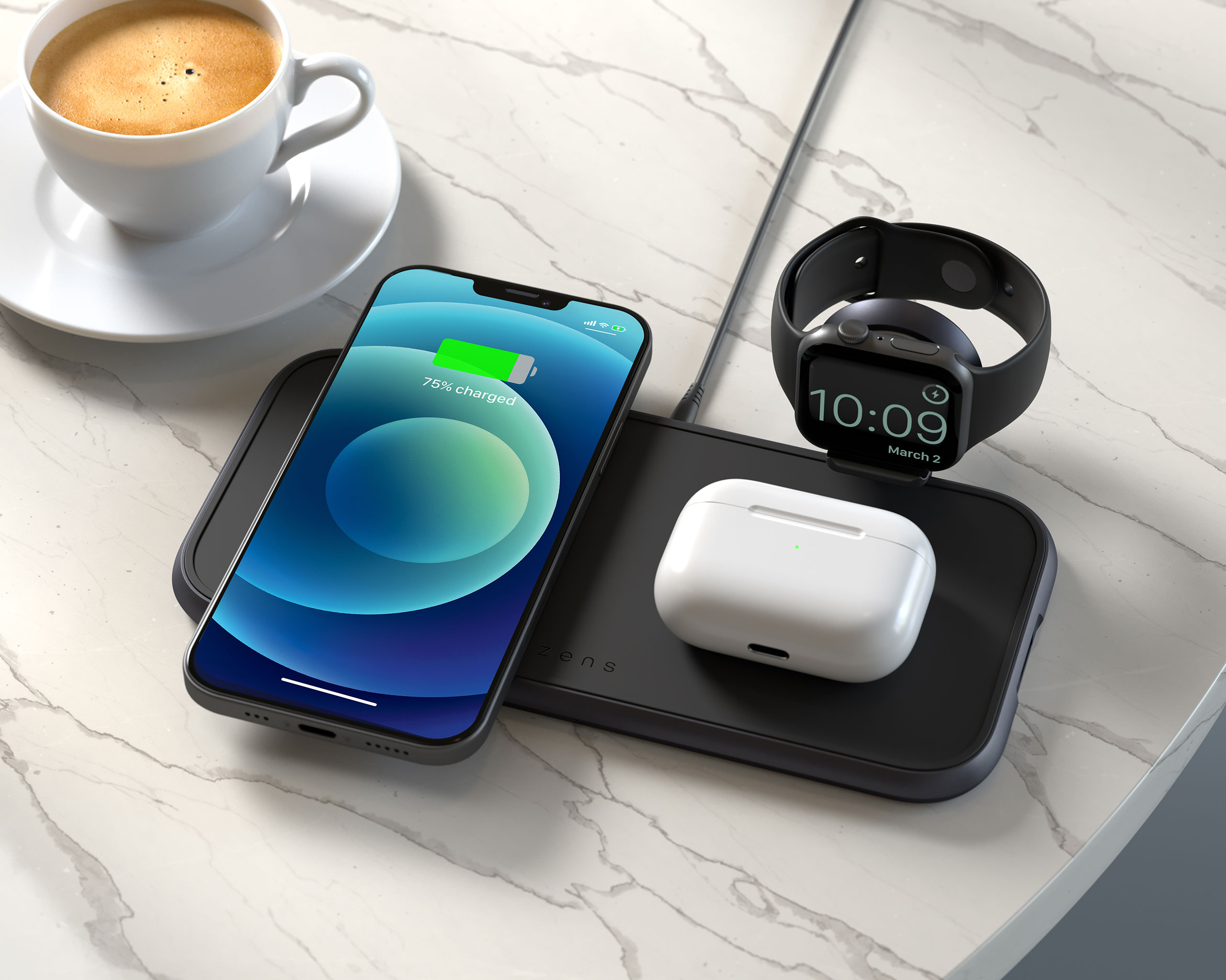 ZEDC14B - Zens 4-in-1 Wireless Charger Lifestyle Image