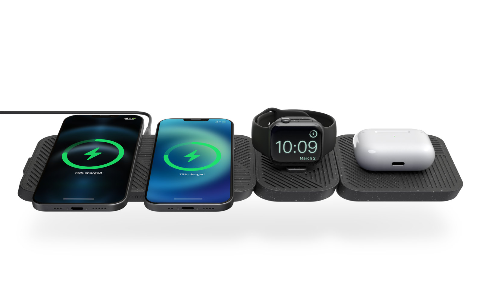 4-in-1 draadloze oplader met 2 iPhones, Apple Watch en AirPods