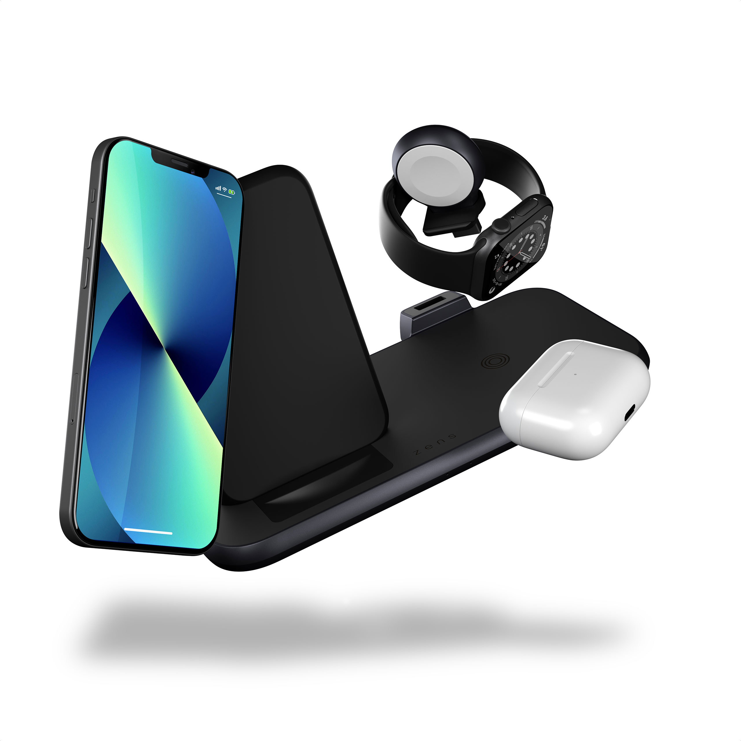 ZEDC15B - 4 in 1 Stand+Watch Wireless Charger Aluminium Floating Products with iPhone 13