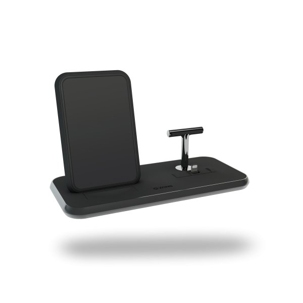 Stand+Dock Aluminium Wireless Charger - Black side view