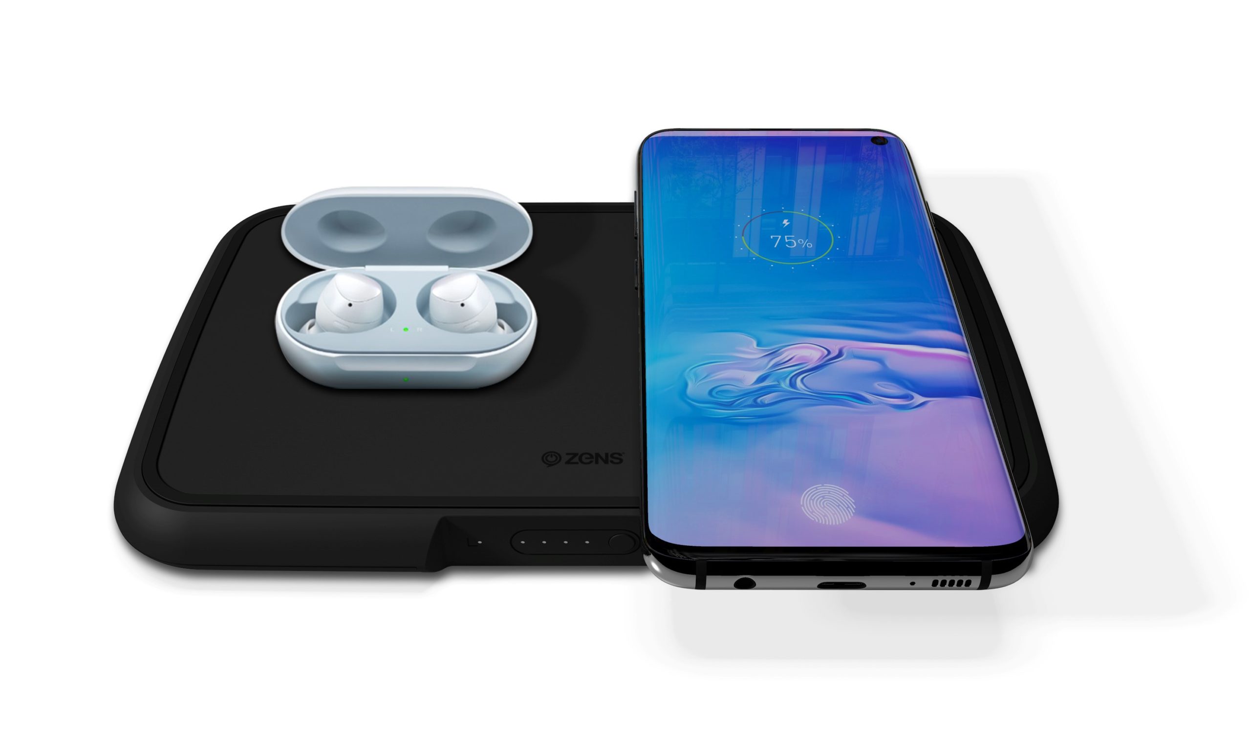ZENS Dual Wireless Powerbank while charging Galaxy Buds and Samsung Galaxy