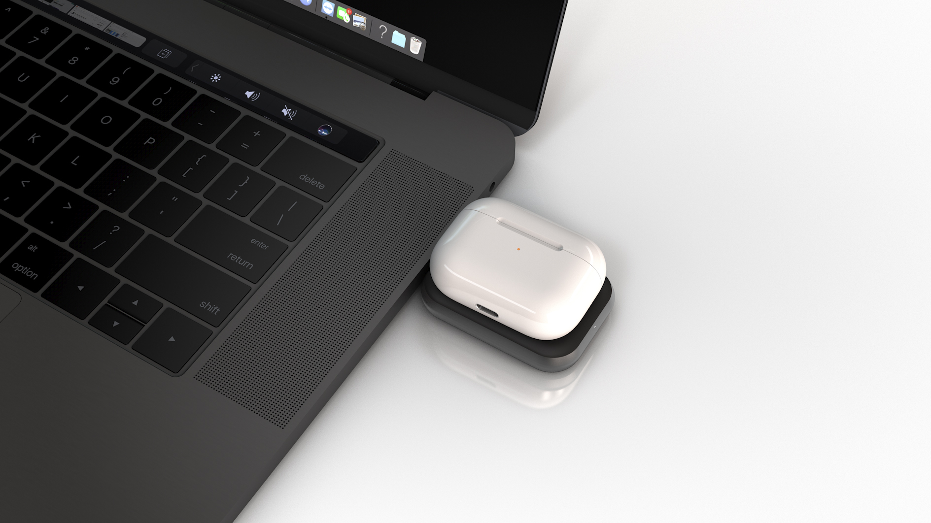 ZEAW03B ZENS Aluminium USB-C Stick for AirPods connected to MacBook while charging AirPods