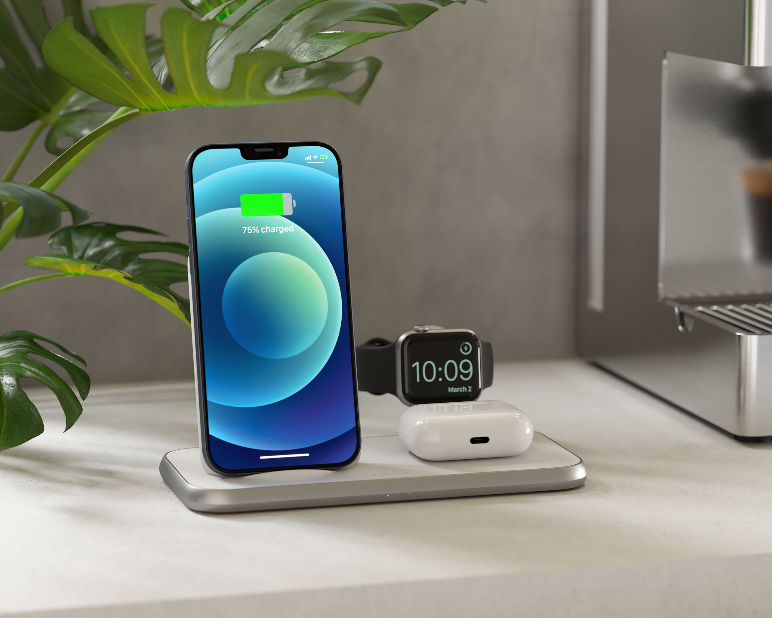 ZEDC15W - 4 in 1 Stand+Watch Wireless Charger Aluminium Lifestyle