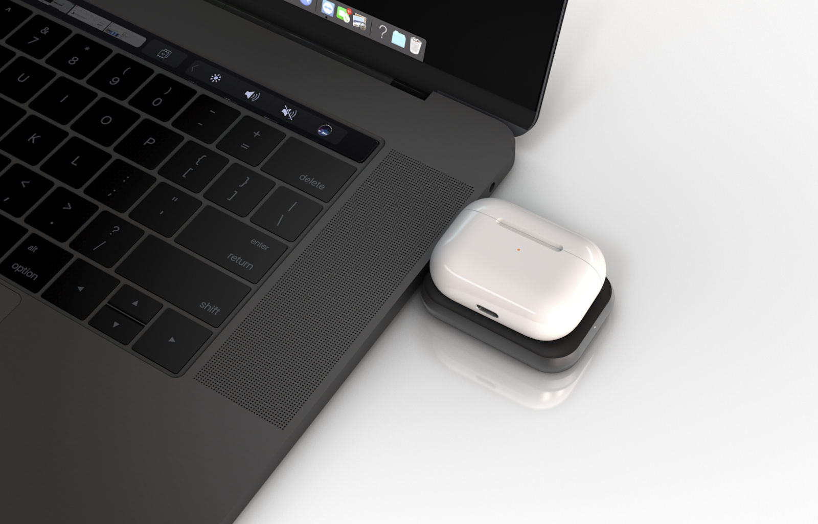 Zens Aluminium USB C stick for AirPods connected to MacBook