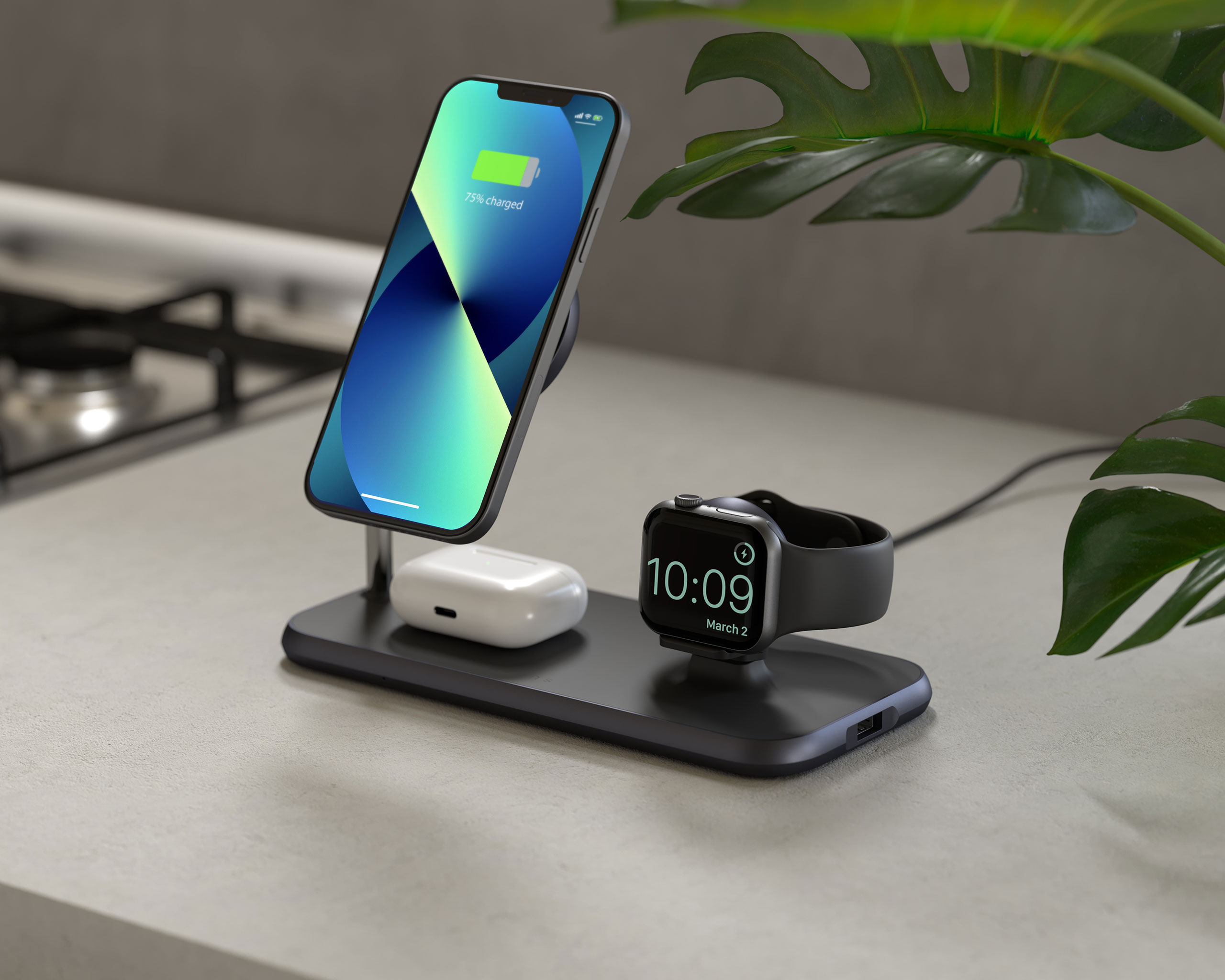 ZEDC18B - Magnetic + Watch Wireless Charger Lifestyle with iPhone 13